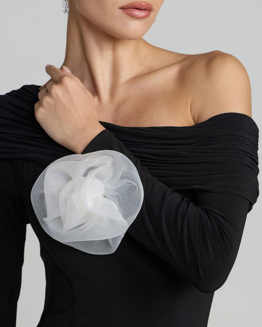Black One Shoulder Long Sleeve Jersey Gown