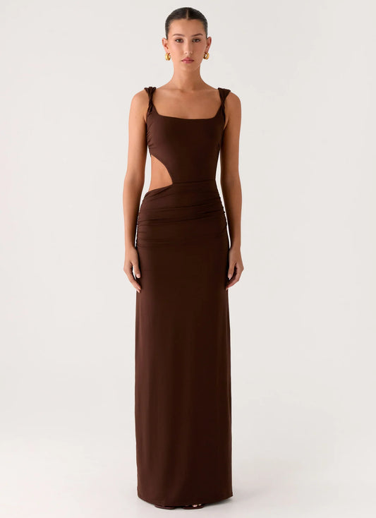 Balvin Cut Out Maxi Dress - Cool Chocolate