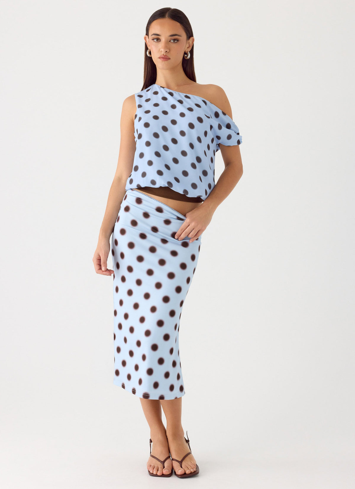 Bahama Low Rise Midi Skirt - Blue Mocha Dot