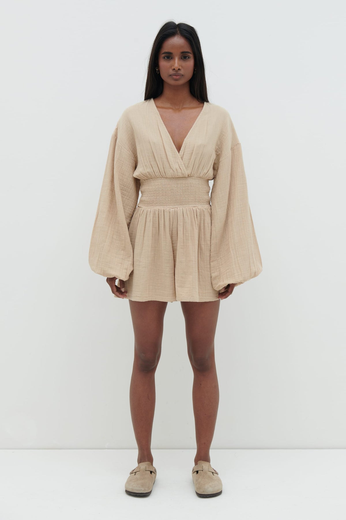 Blake Shirred Playsuit - Beige
