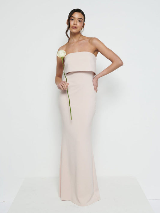 Julia Strapless Crepe Maxi Bridesmaid Dress - Blush