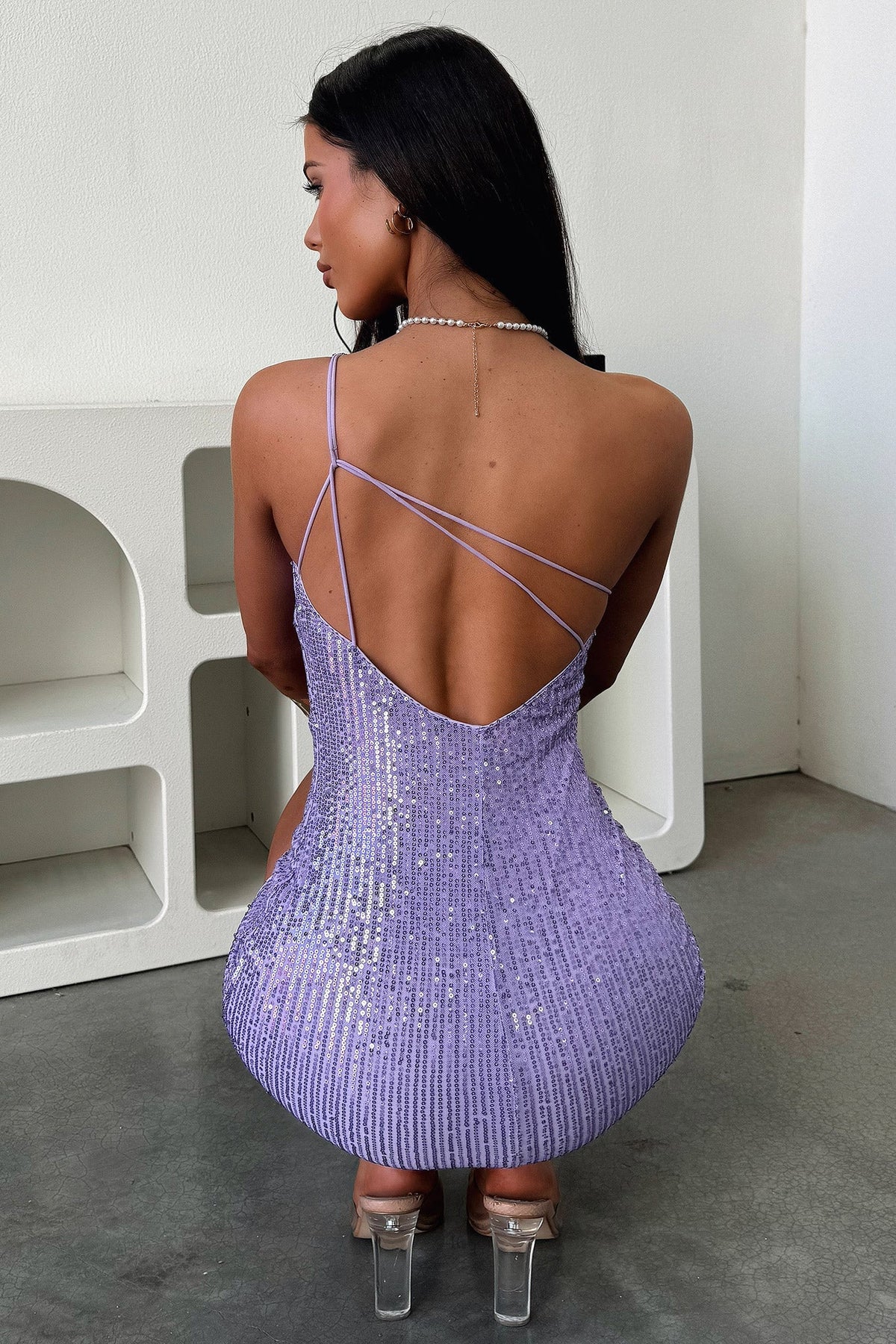 Bethany One Shoulder Sequin Mini Dress - Lilac Sequin