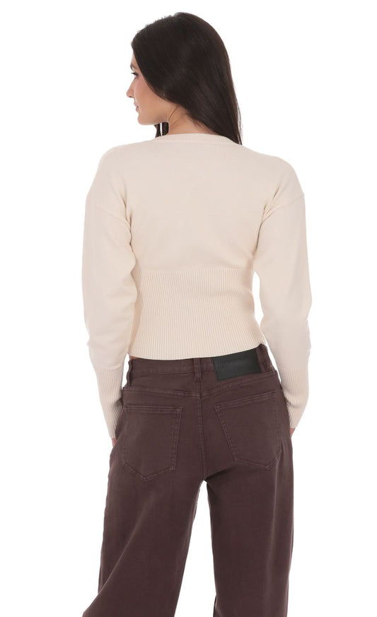 Cinched Knit Cardigan in Cream