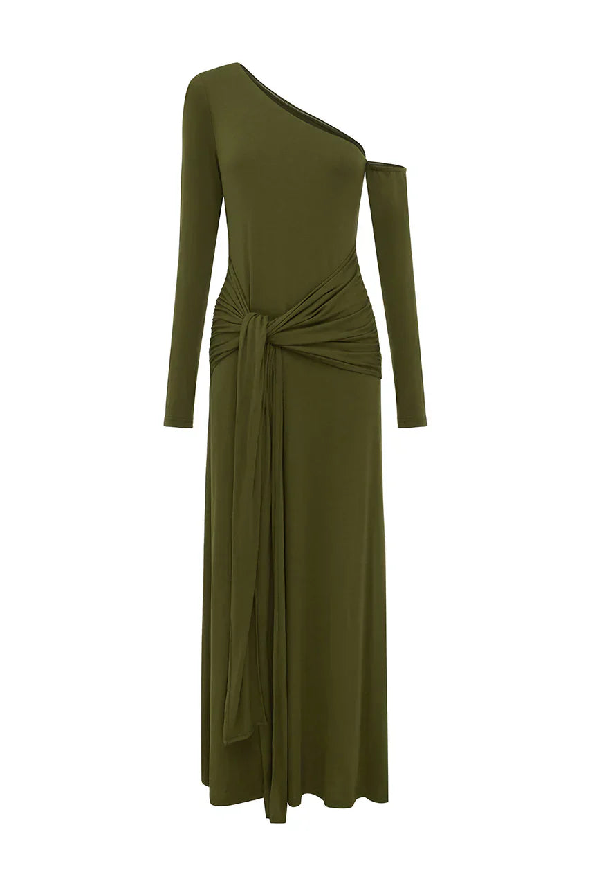 BIANCA ONE SHOULDER MAXI DRESS - ARMY GREEN