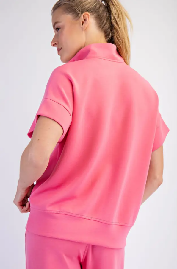 Modal Brink Pink Quarter Zip Pullover - Extended Size Activewear in at Wrapsody