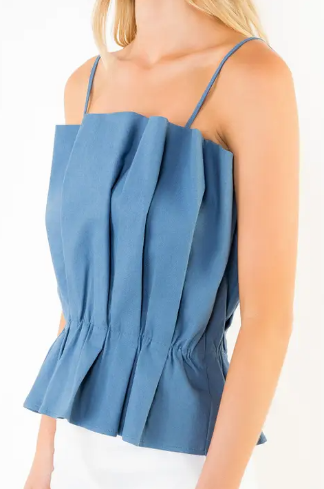 Pleated Cinched Denim Tank Tops in at Wrapsody