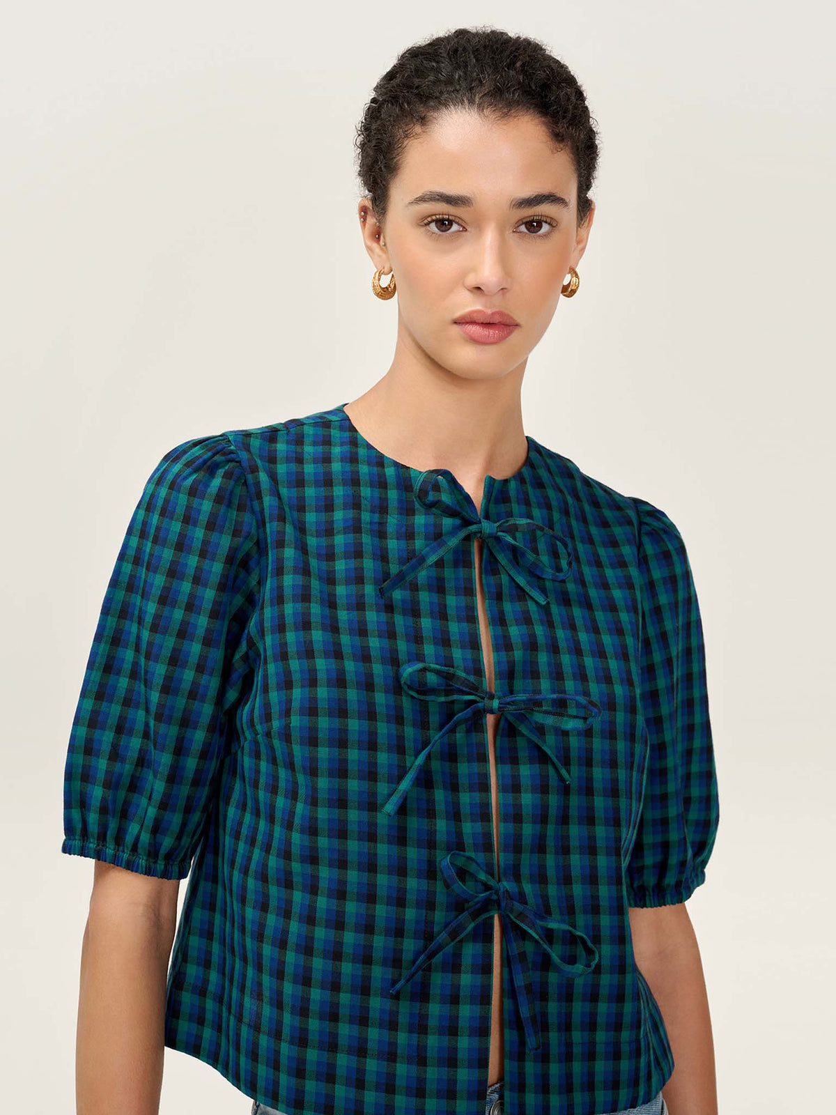 Apollo Blouse in Blue and Green Check