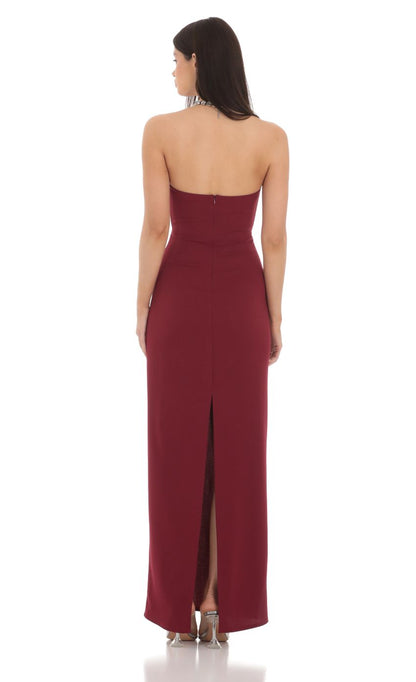 Bow Cutout Strapless Maxi Dress in Maroon