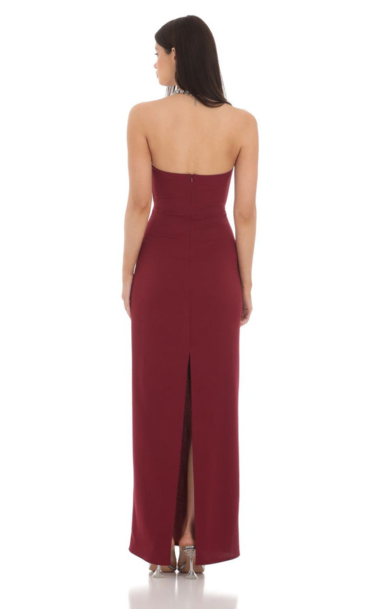 Bow Cutout Strapless Maxi Dress in Maroon
