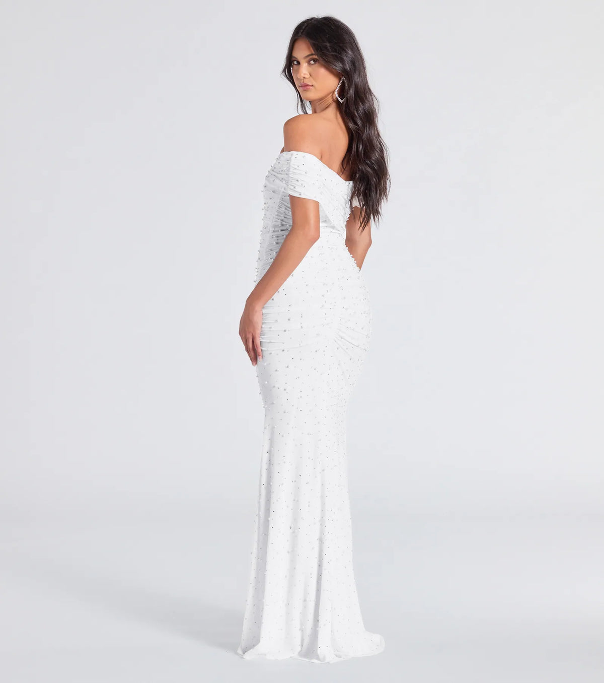 Aubriella Rhinestone And Pearl Mesh Mermaid Dress