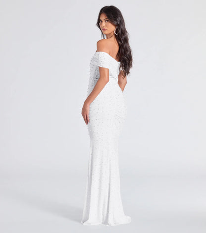 Aubriella Rhinestone And Pearl Mesh Mermaid Dress