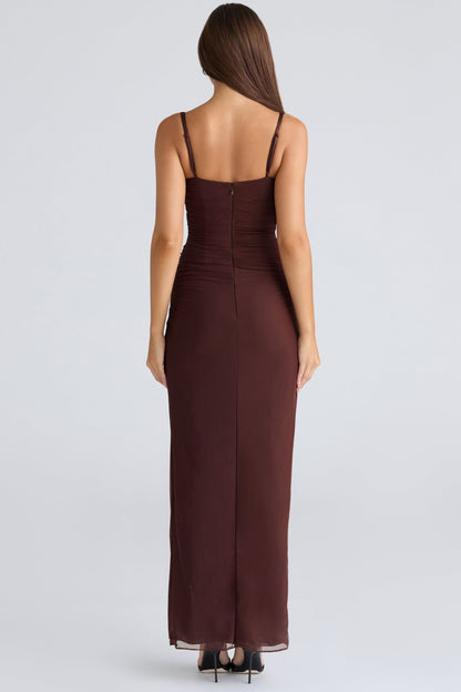 burgundy stretch mesh maxi dress