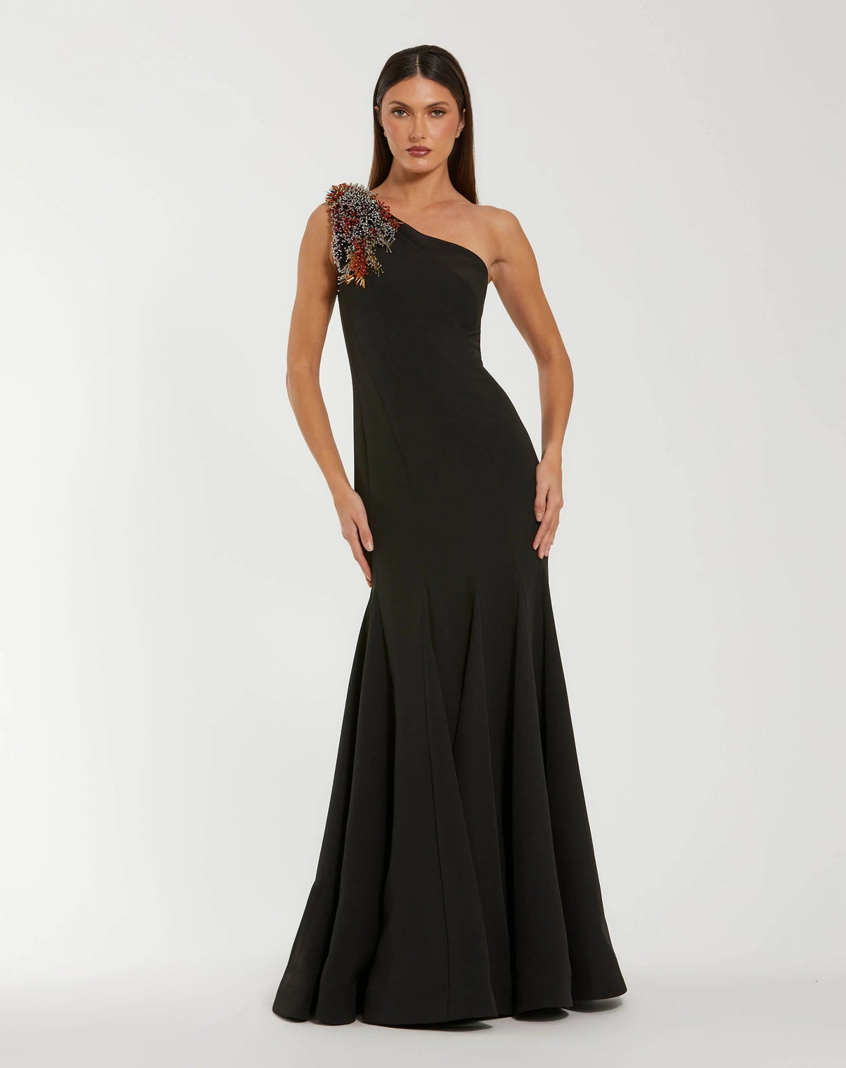 Black One Shoulder Beaded Mermaid Gown