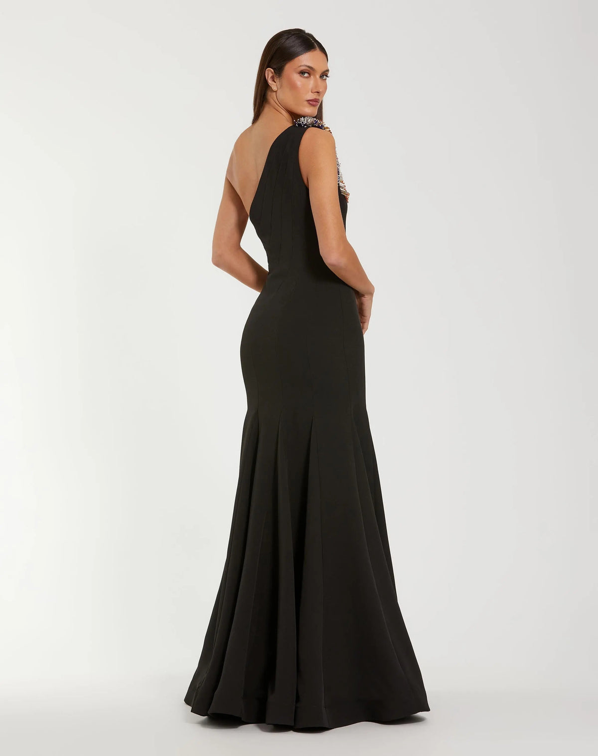 Black One Shoulder Beaded Mermaid Gown