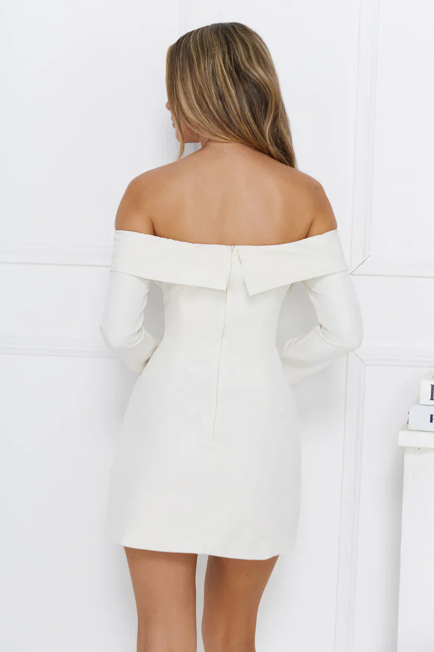 Between The Stars Off Shoulder Mini Dress Cream