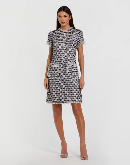 Cap Sleeve Floral Button Detail Shift Dress