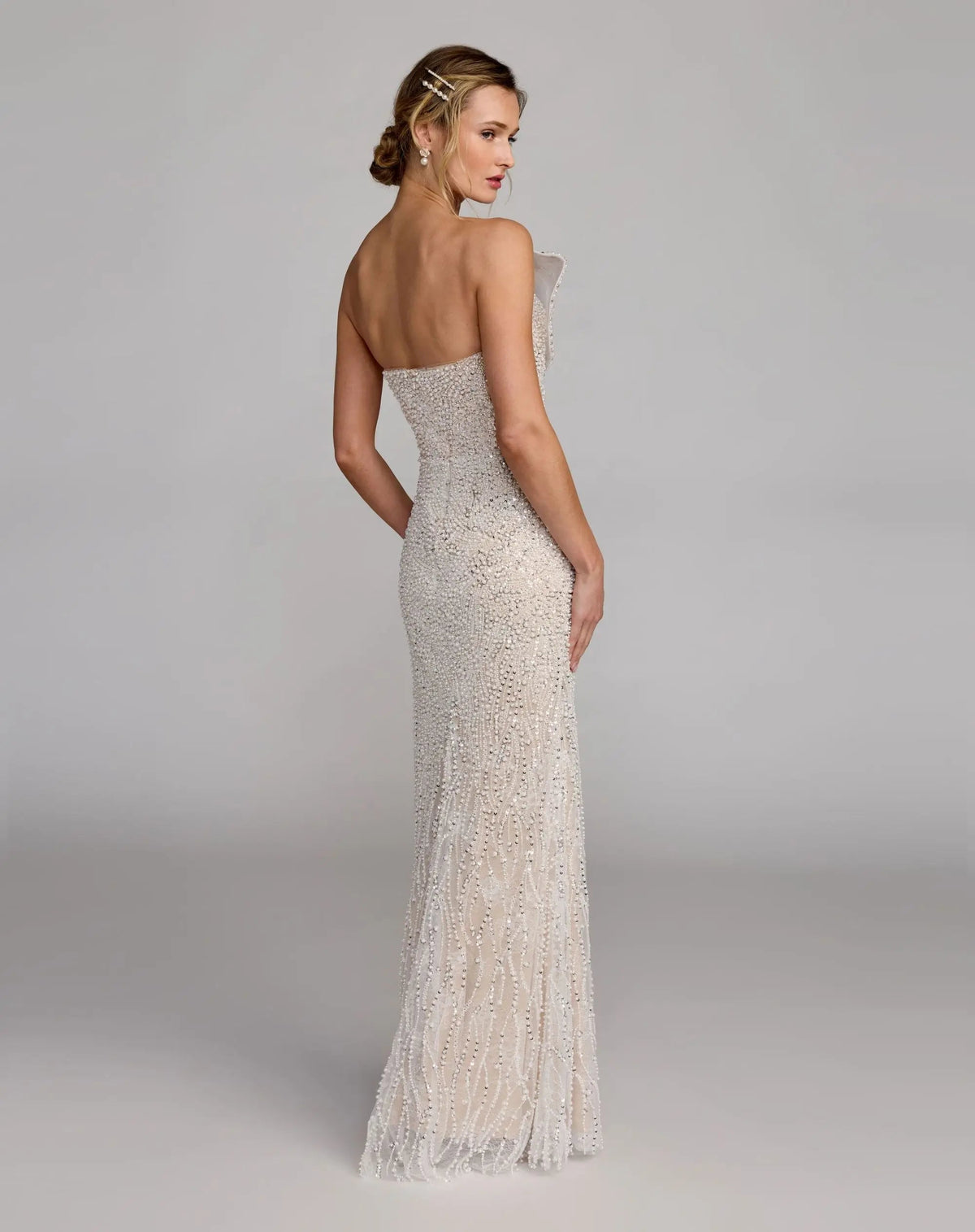 Ivory Strapless Embellished Column Gown With 3D Petals