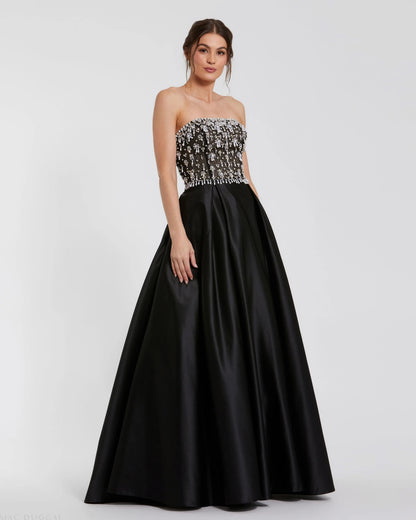 Black Strapless Embellished Top Satin Ball Gown