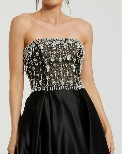 Black Strapless Embellished Top Satin Ball Gown