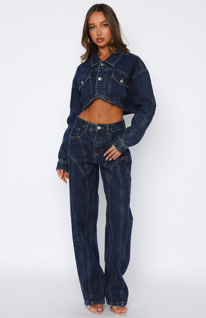 Did You Miss Me Mid Rise Straight Leg Jeans Dark Blue