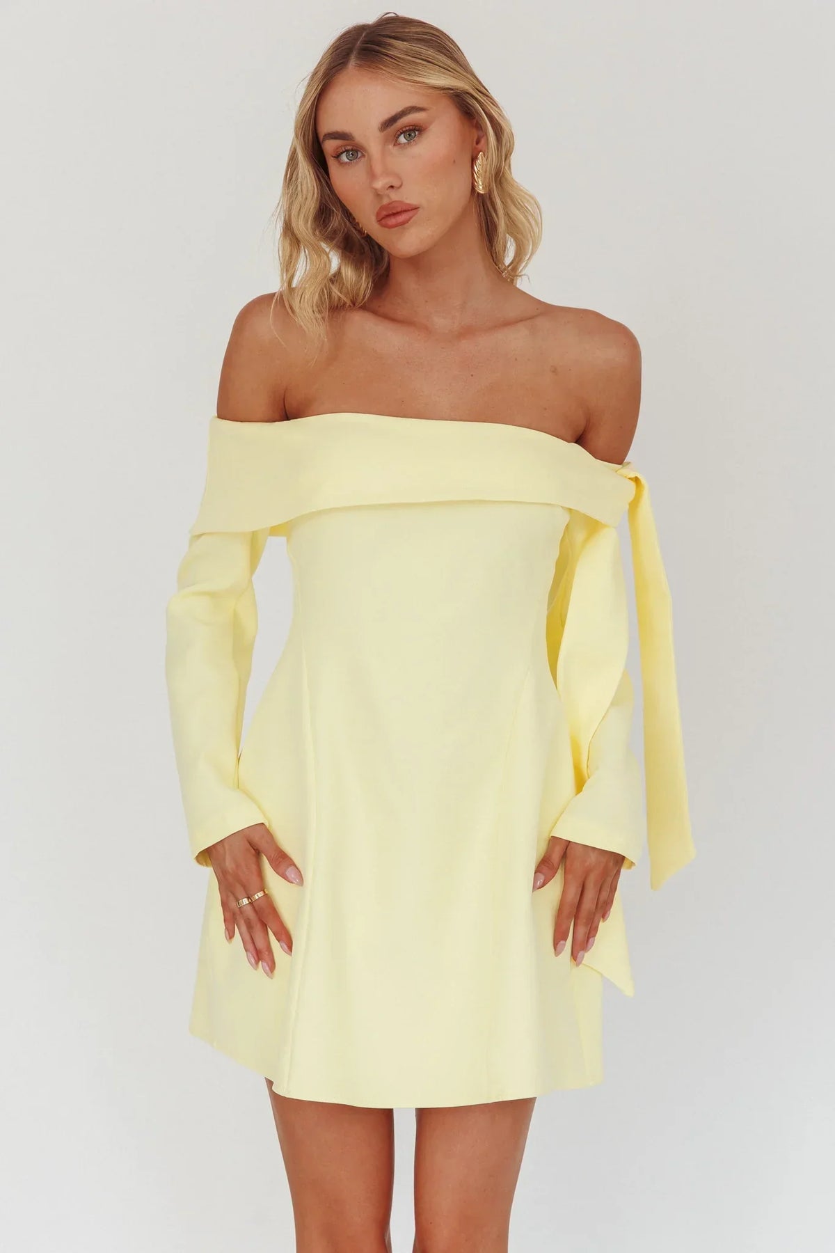 Aurora Sky Off-Shoulder Tie Mini Dress Lemon