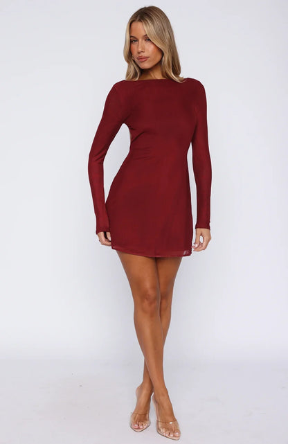 Bad Influence Long Sleeve Mini Dress Burgundy