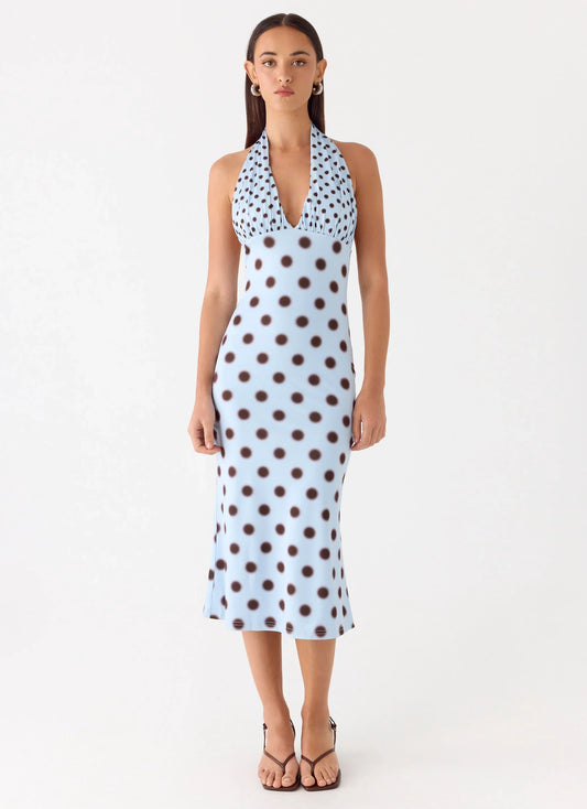 Awuku Midi Dress - Blue Mocha Dot