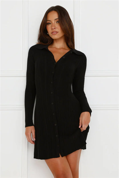 City Strolls Knit Long Sleeve Mini Dress Black