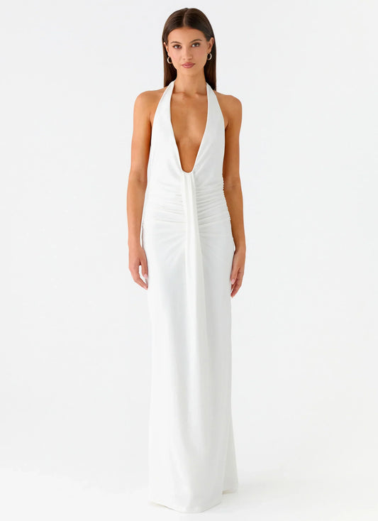 Cheyenne Halter Neck Maxi Dress - Ivory