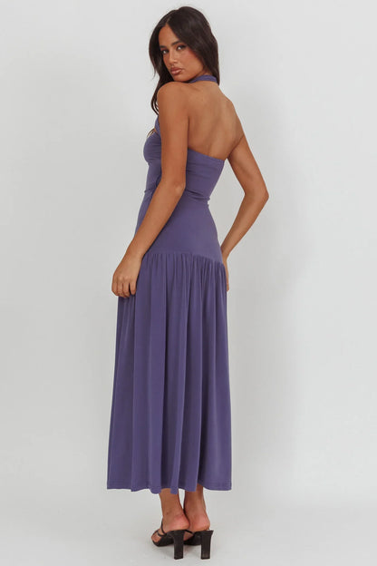 Ashana Drop Waist Halter Maxi Dress Taupe