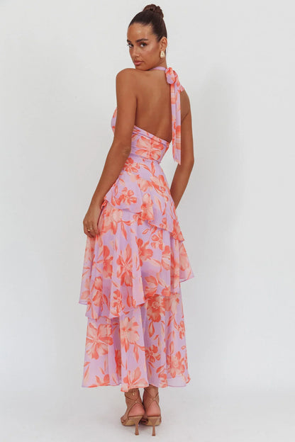 Aura Points Halterneck Cut-Out Maxi Dress Floral Lilac