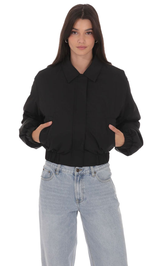 Collared Bomber Jacket in Black