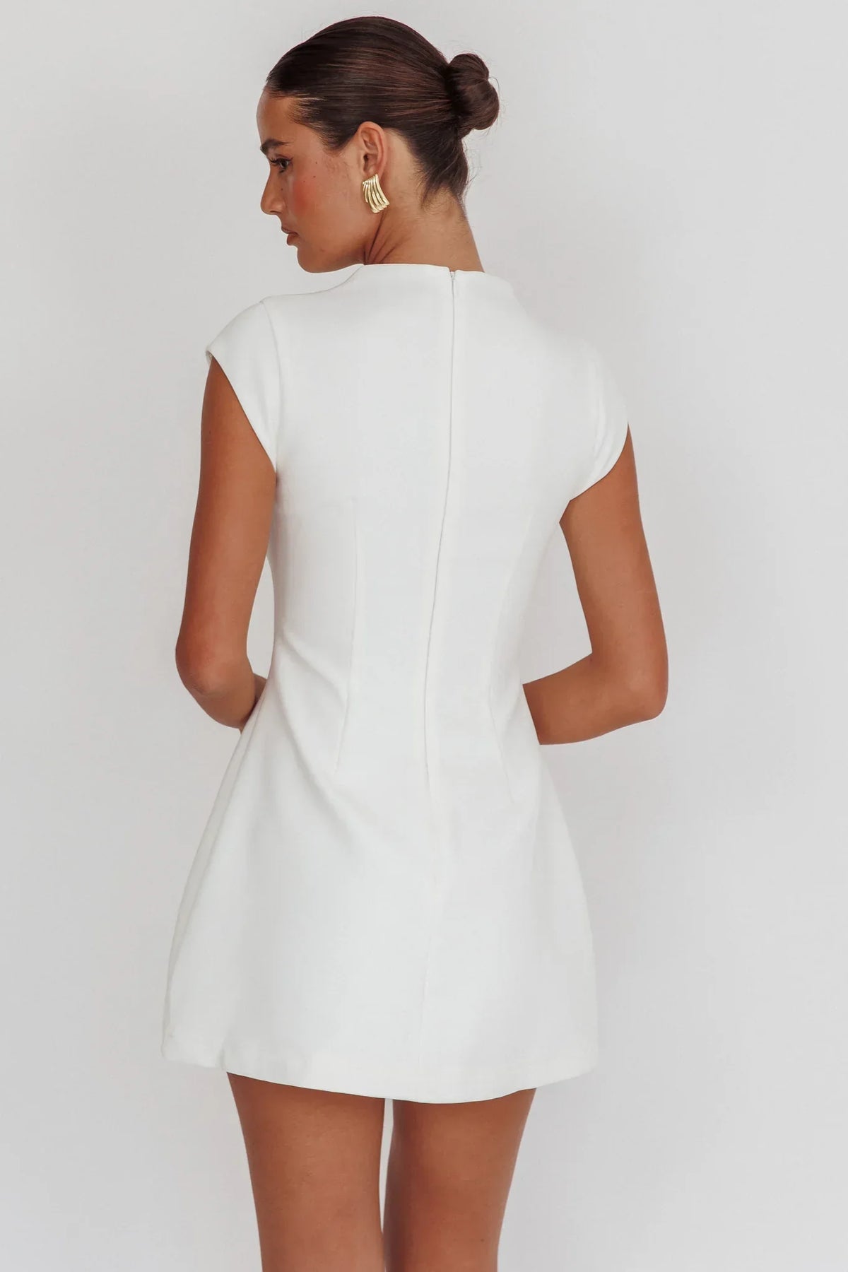 Aristos Cap Sleeve Mini Dress Off White
