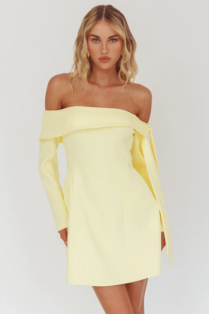 Aurora Sky Off-Shoulder Tie Mini Dress Lemon