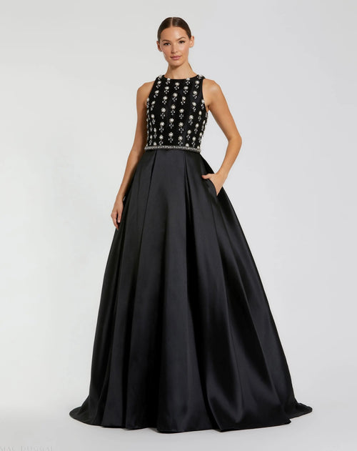 Black High Neck Sleeveless Beaded Ball Gown
