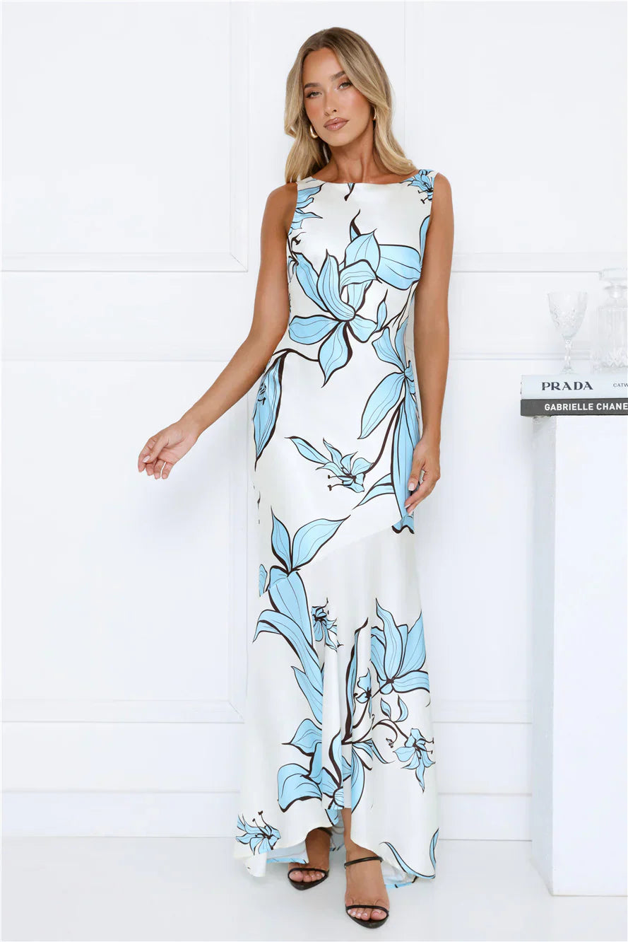 Beauty Untold Satin Maxi Dress Blue