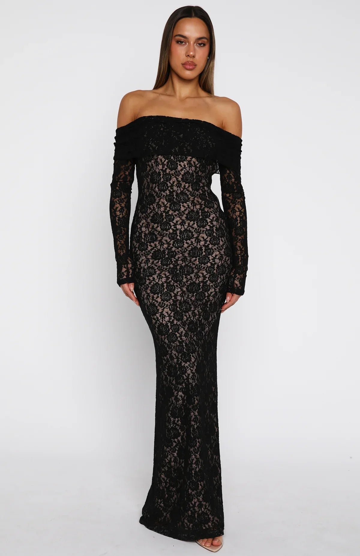 Be My Peace Lace Long Sleeve Maxi Dress Black
