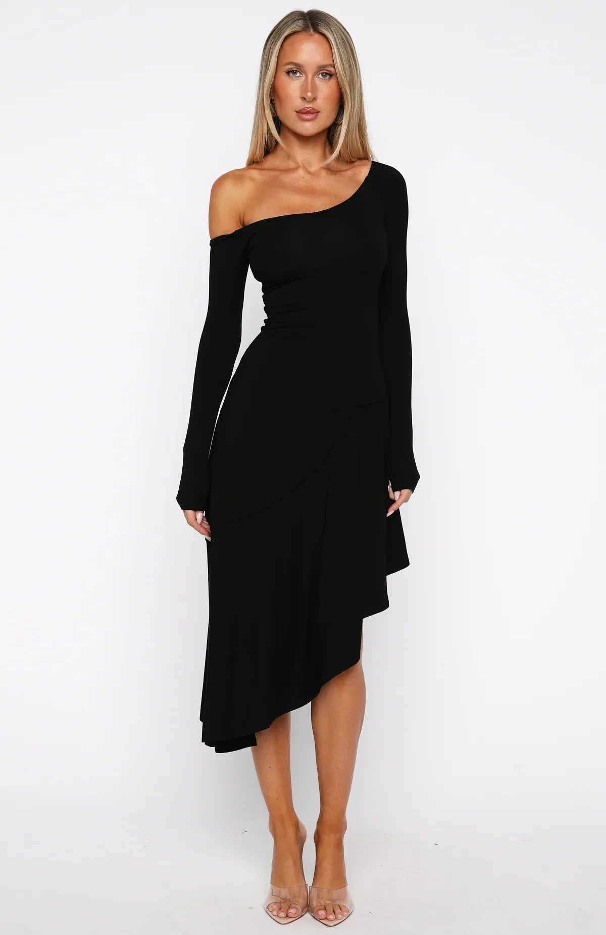 After You've Gone Long Sleeve Midi Dress Black