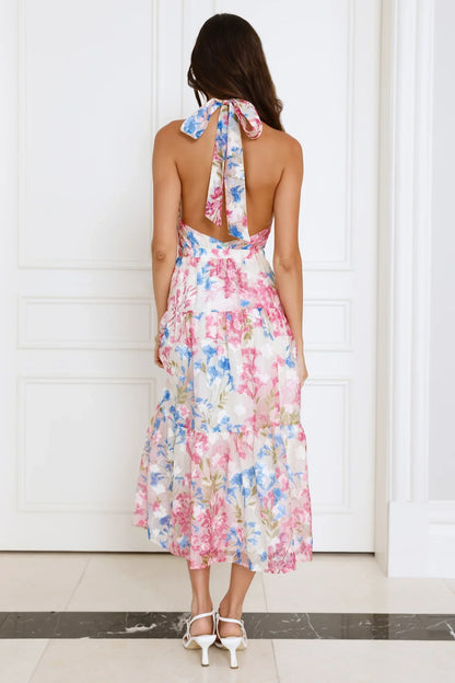 Blossom Mystique Halter Midi Dress Pink