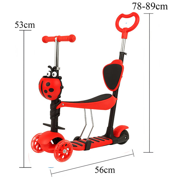 5in 1 Kids Adjustable Height Ladybug Scooter 🇬🇧