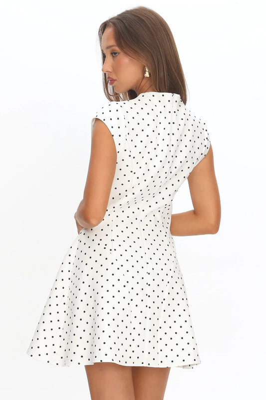 Aristos Cap Sleeve Mini Dress Polka Dot White