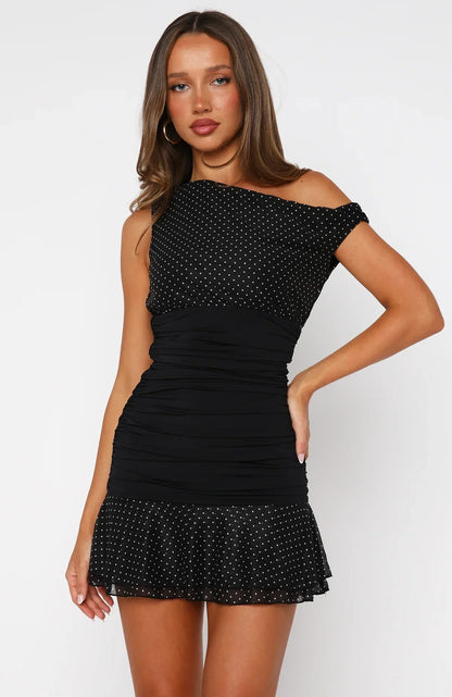 Catch Me If You Can Mini Dress Black/White Polka Dot