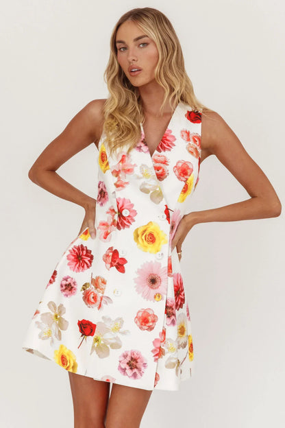 Austria Sleeveless Double Breasted Mini Dress Floral
