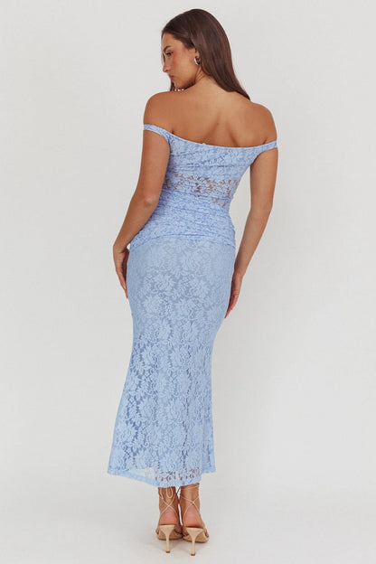 Bellora Off-Shoulder Lace Maxi Dress Blue