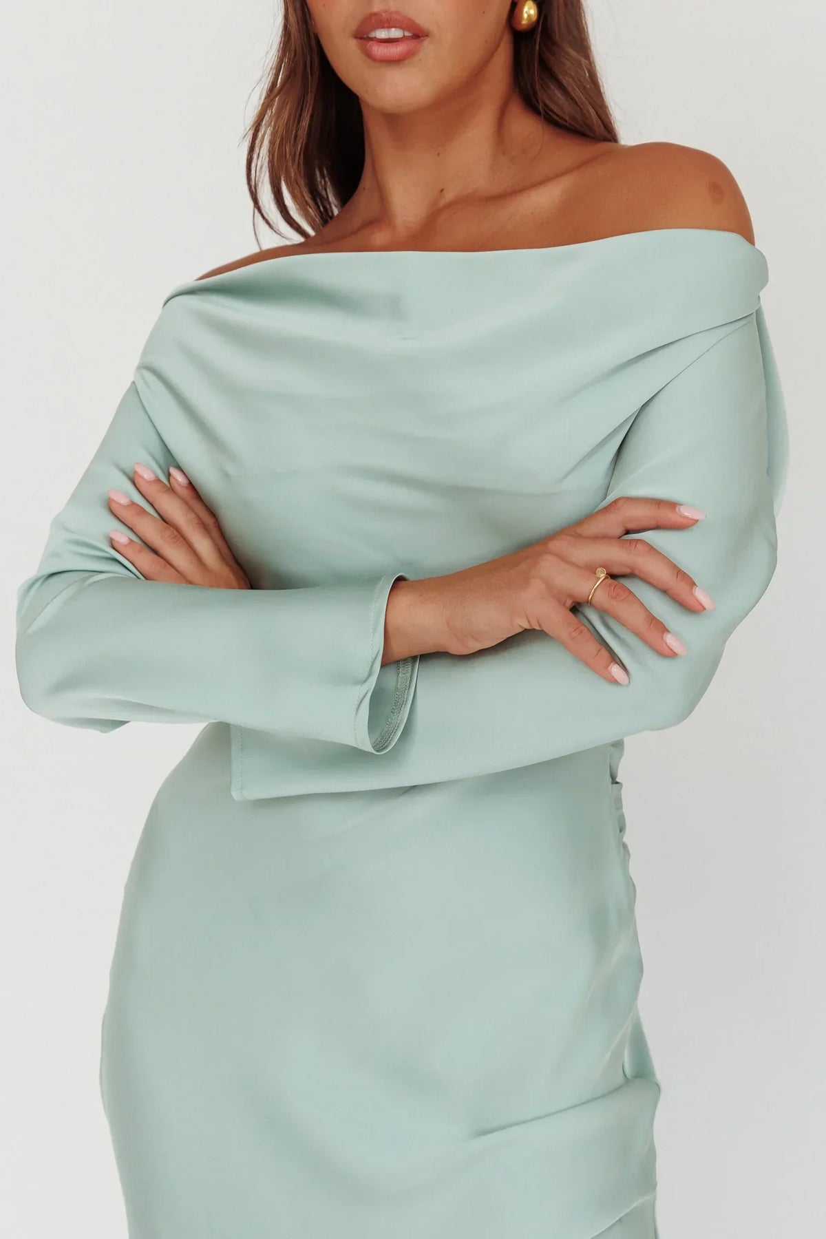 Cecilia Long Sleeve Drape Back Maxi Dress Sage