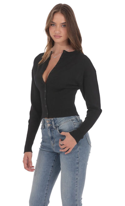 Cinched Knit Cardigan in Black