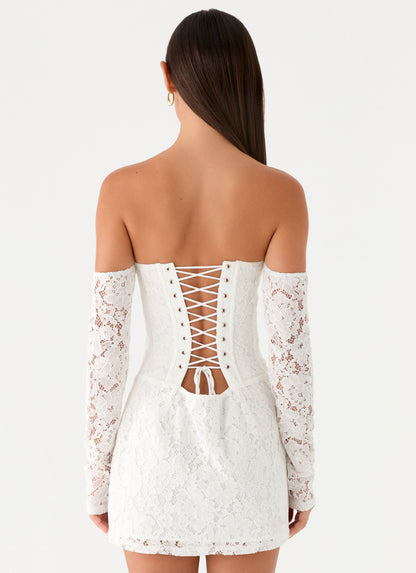 Already Know Lace Long Sleeve Mini Dress - White