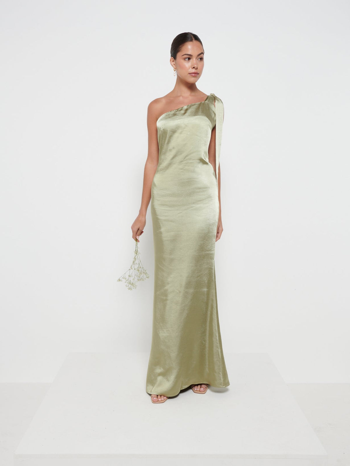 Amelia Tie Maxi Bridesmaids Dress - Matte Olive