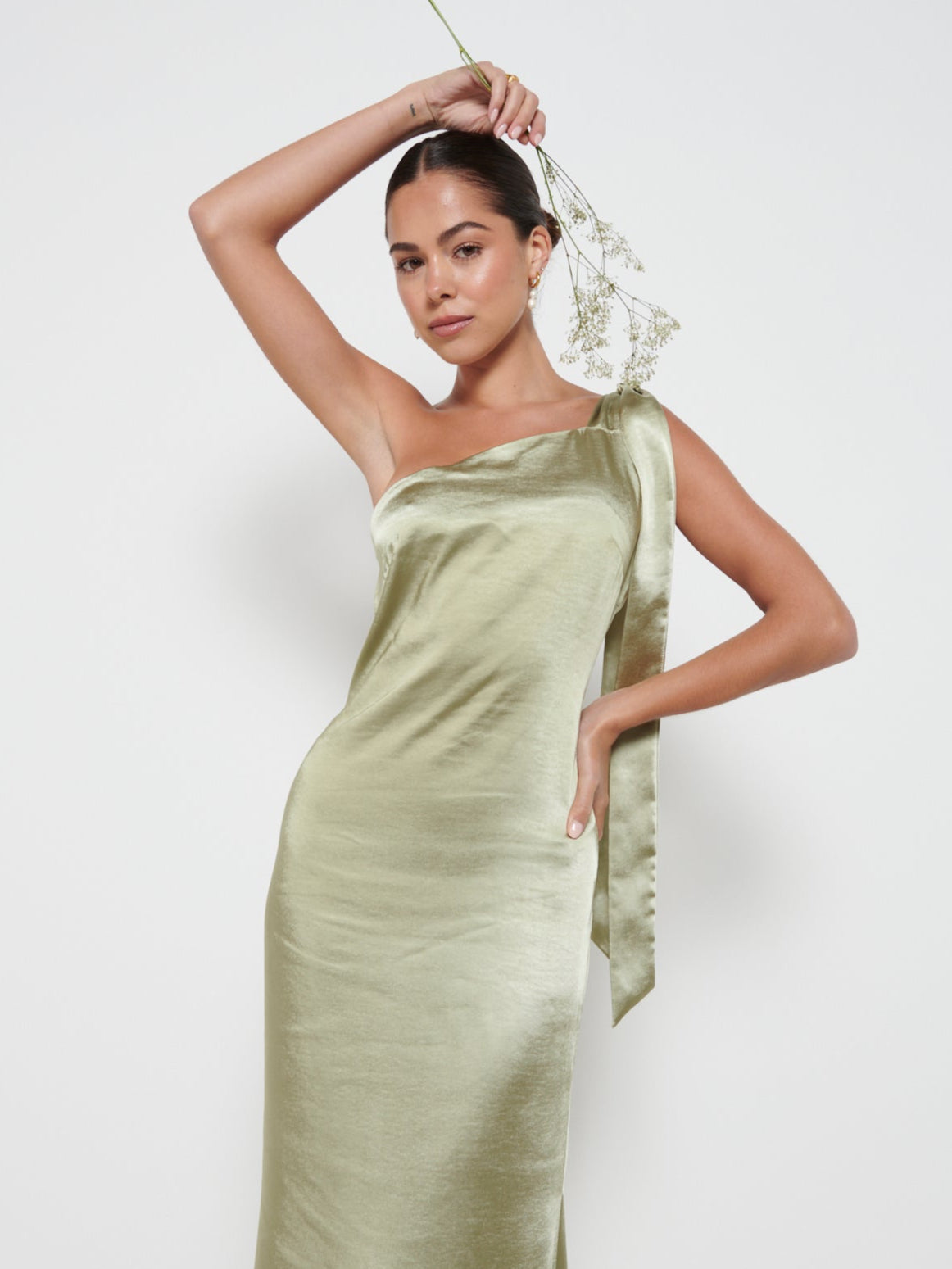 Amelia Tie Maxi Bridesmaids Dress - Matte Olive