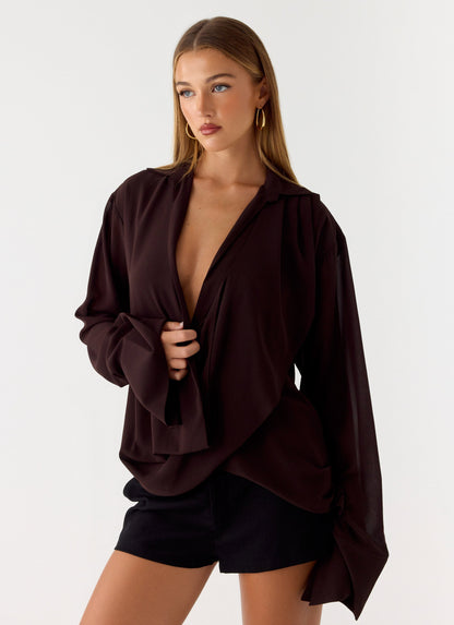 Annah Wrap Shirt - Chocolate
